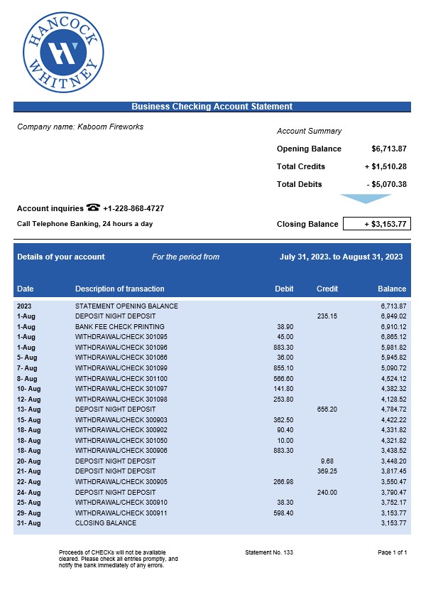  East West Bank firm account statement 